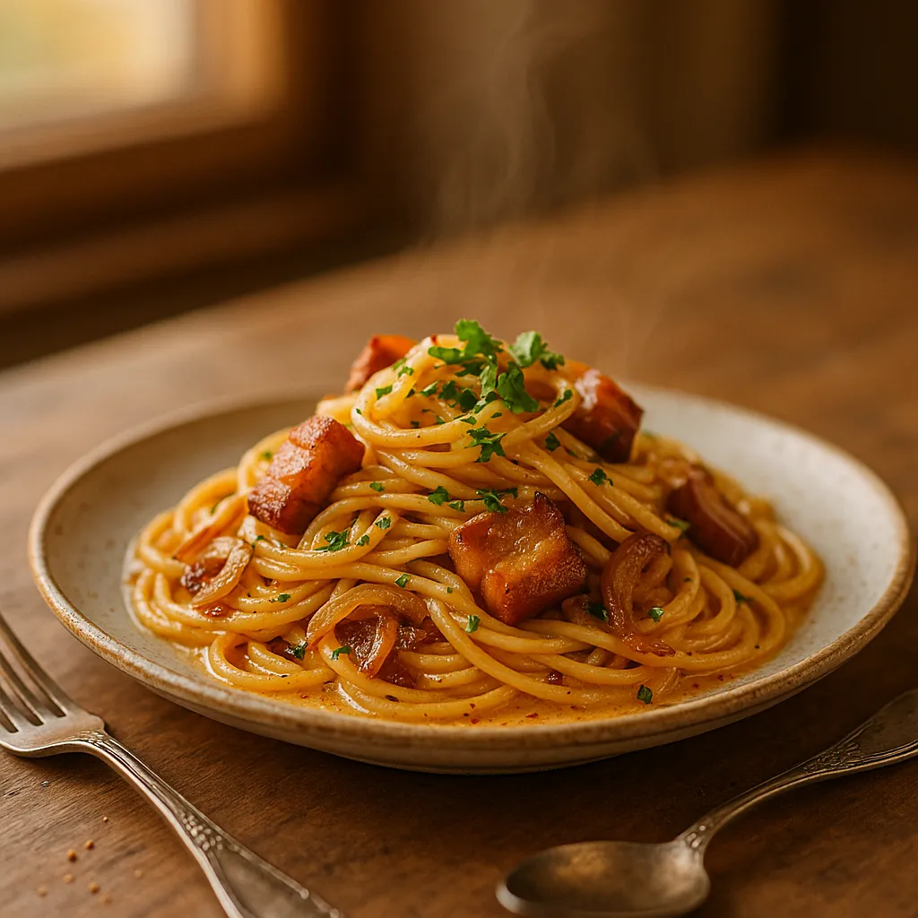 Caramelized, Onion and Garlic Asian Fusion Spaghetti