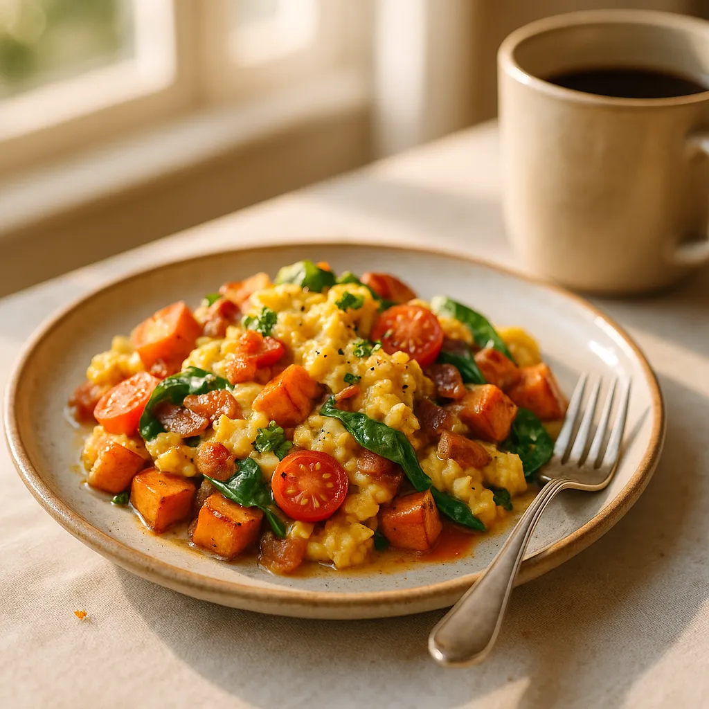 Mediterranean Sweet Potato Scrambled Eggs