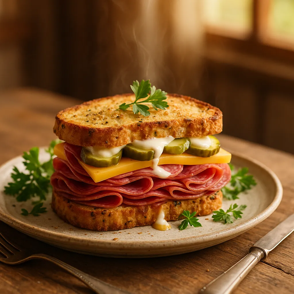 Salami Cheddar Pickle Sandwich