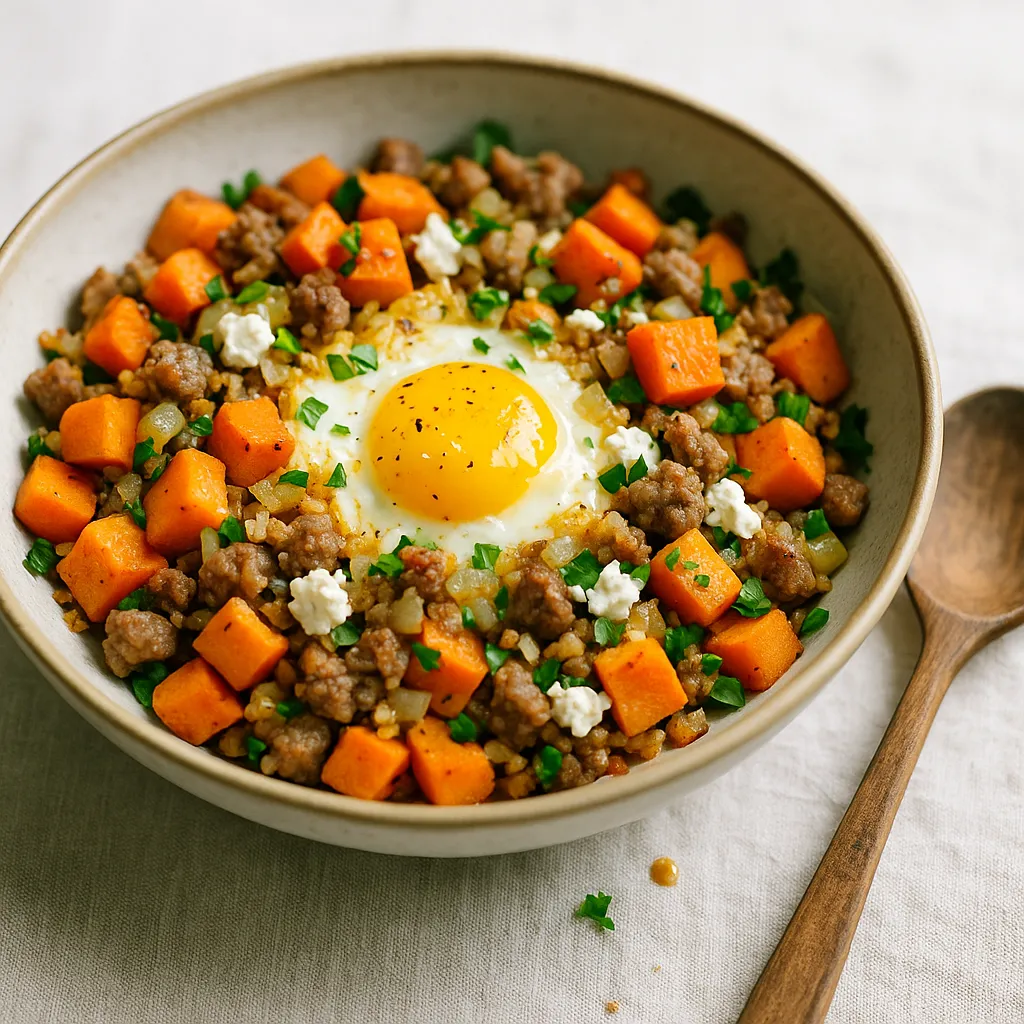 Sweet Potatoes Sausage and Egg Hashbrowns